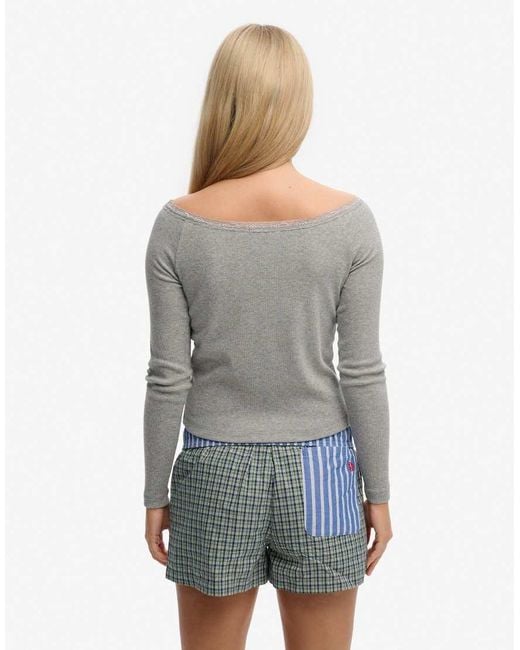 Superdry Gray Athletic Essentials Lace Long Sleeve Top