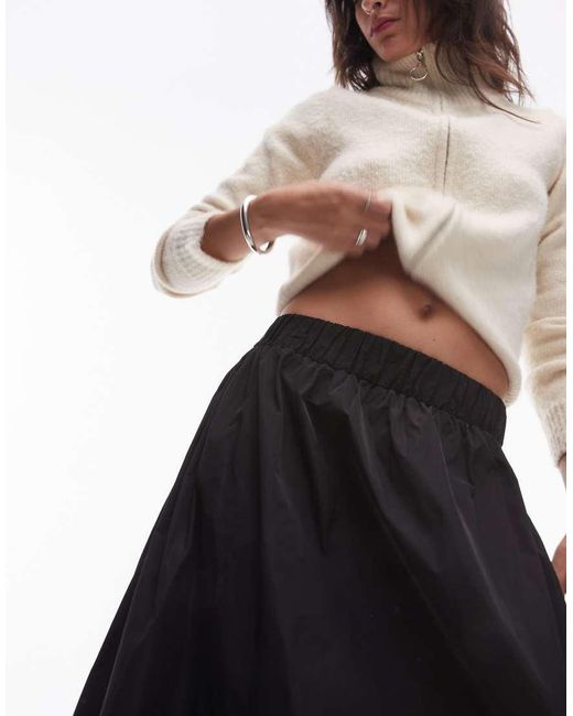 TOPSHOP White Techy Full Skirt With Ruched Waist