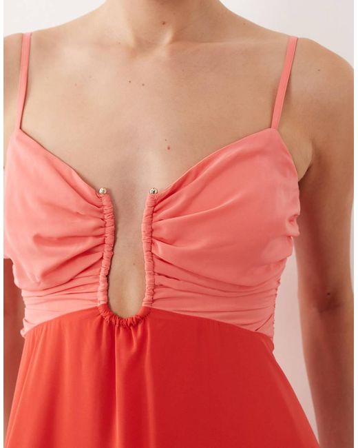 Abercrombie & Fitch Red Cut Out Detail Flowy Maxi Dress With Built