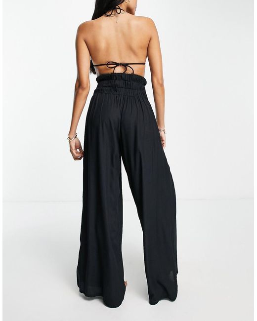 esmé studios Black Esmee Exclusive Shirred Wide Leg Beach Trousers