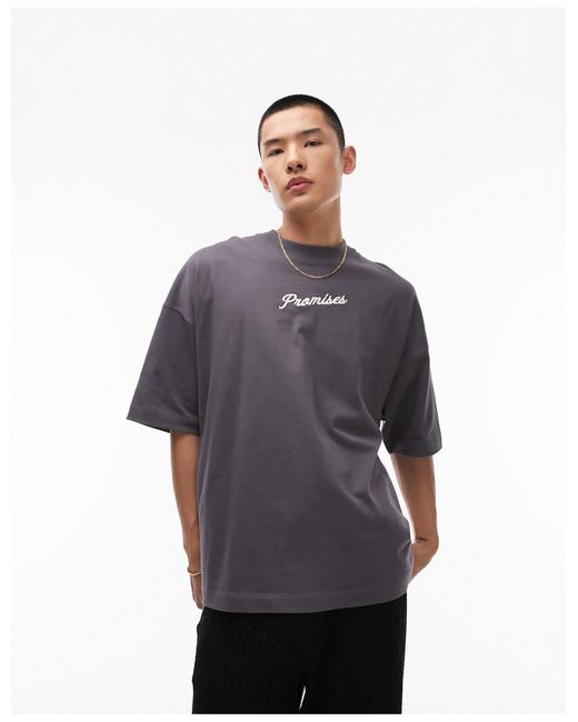 Topman Blue Heavyweight Extreme Oversized Fit T-shirt With Front And Back Promises Embroidery for men