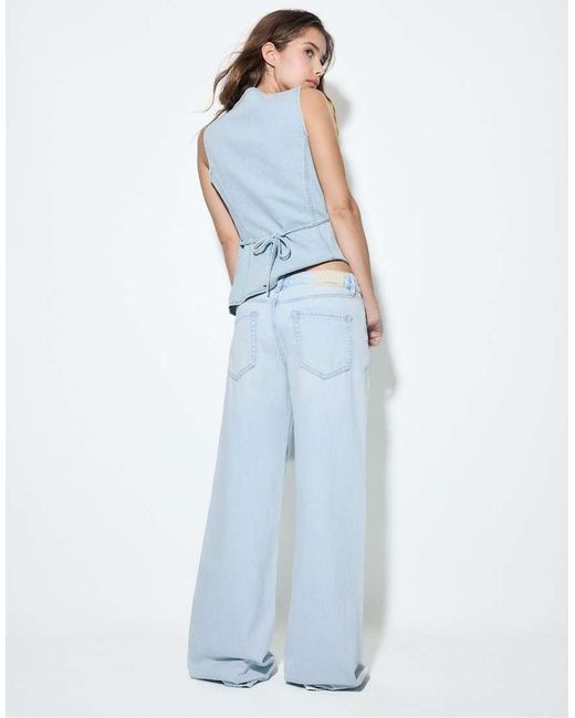 Stradivarius Blue Petite D91 Low Wide-leg Jeans