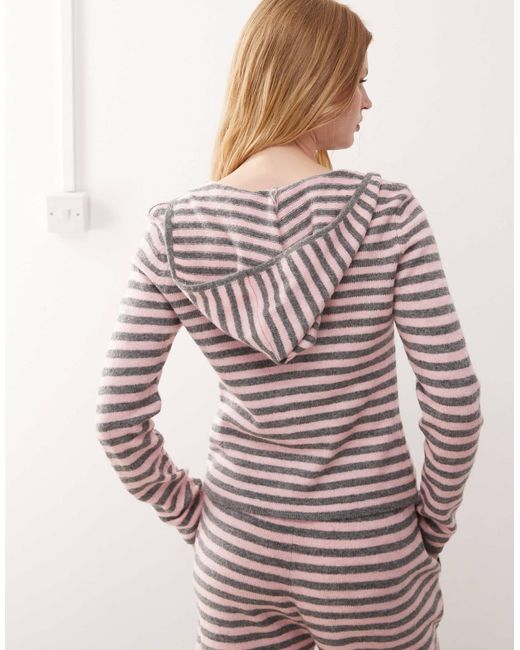 Collusion Pink Stripe Knitted Zip Through Hoodie