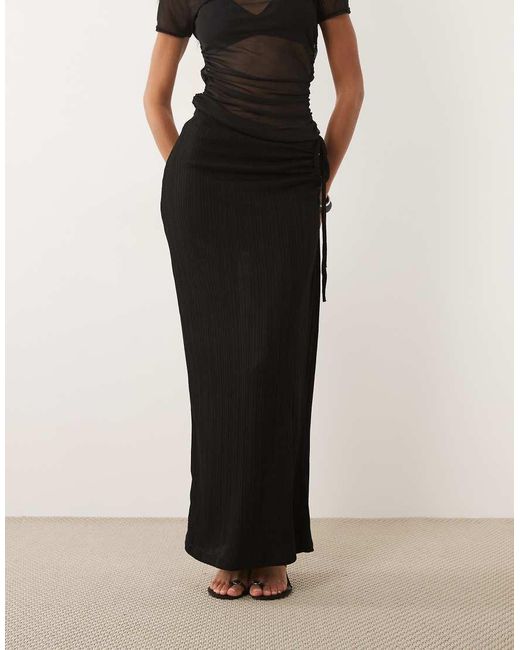 Gina Tricot Black Tie Detail Ruched Maxi Skirt