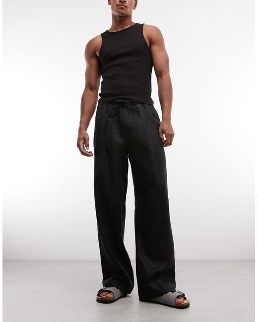 Weekday Black Pull On Linen Trousers for men