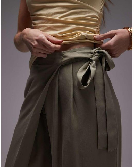 ASOS Gray Lyocell Wrap Front Trouser