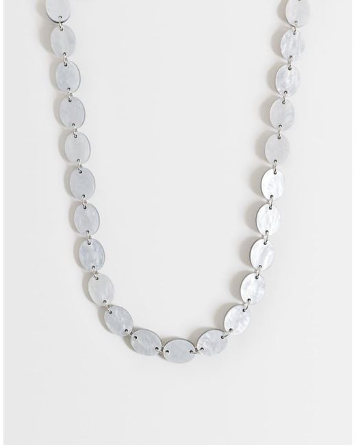 Reclaimed Vintage White Faux Mother-of-pearl Disc Necklace for men