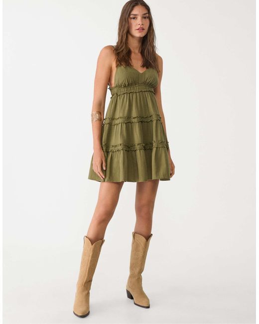 Stradivarius Green – gerafftes minikleid