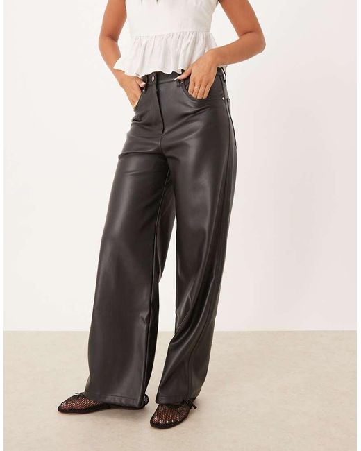 Calvin Klein Black Faux Leather Straight Trousers