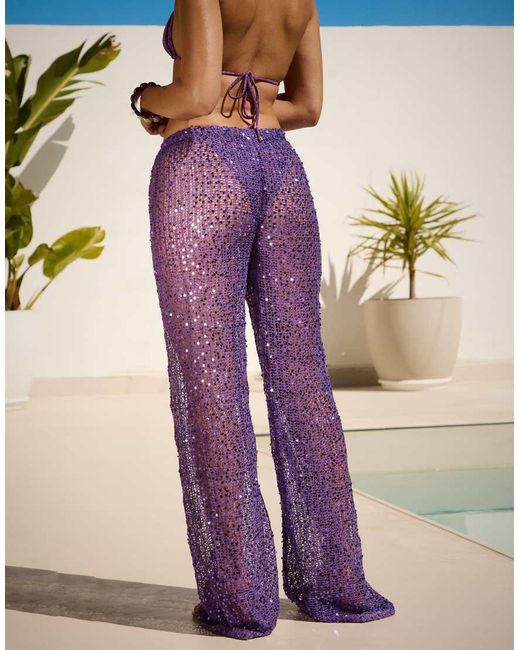 South Beach Purple X Sasha Corte-t Sequin Crochet Pants