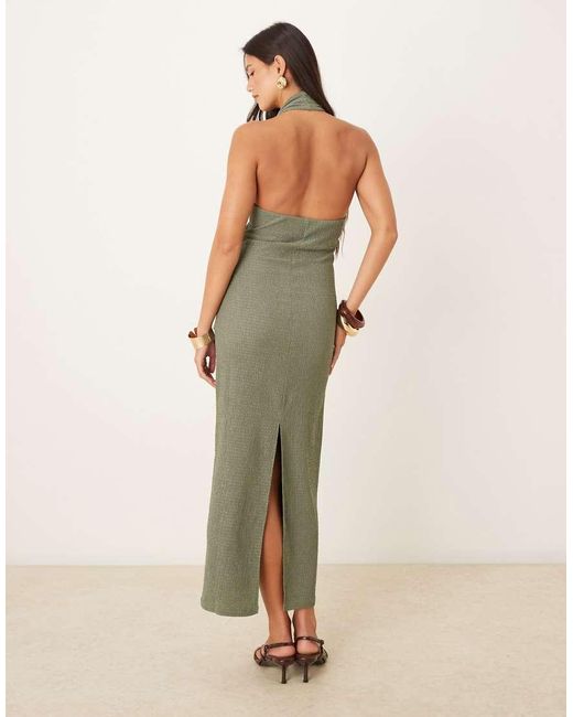 ASOS Natural Textured Halter Drape Waist Midi Dress