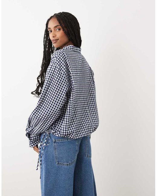 ARKET Blue Seersucker Bubble Hem Blouse