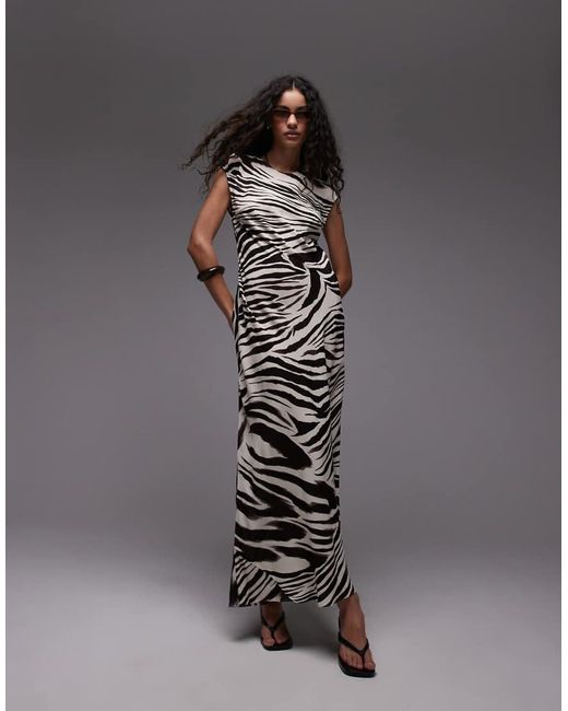 Vestito Midi Zebrato Con Scollo A Barchetta di Mango in Black