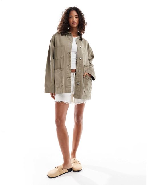 ASOS Gray Denim Barn Jacket With Contrast Collar