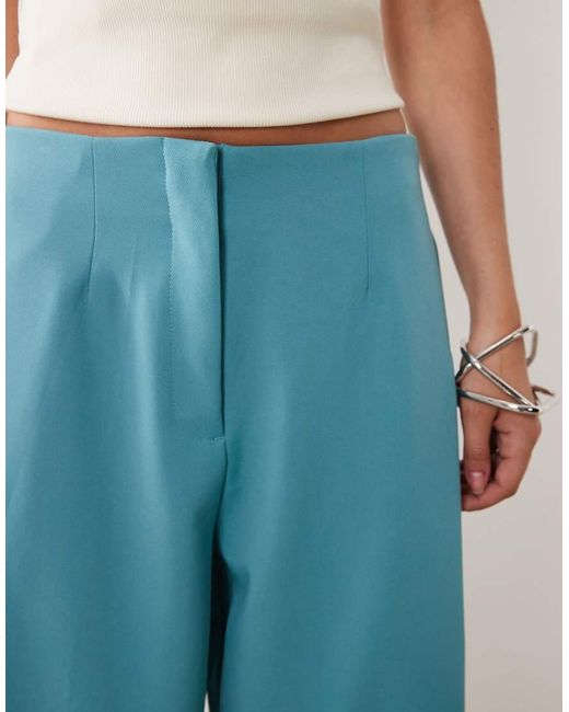 ASOS Blue Tailored Tapered Trouser With Popper Hem Detail