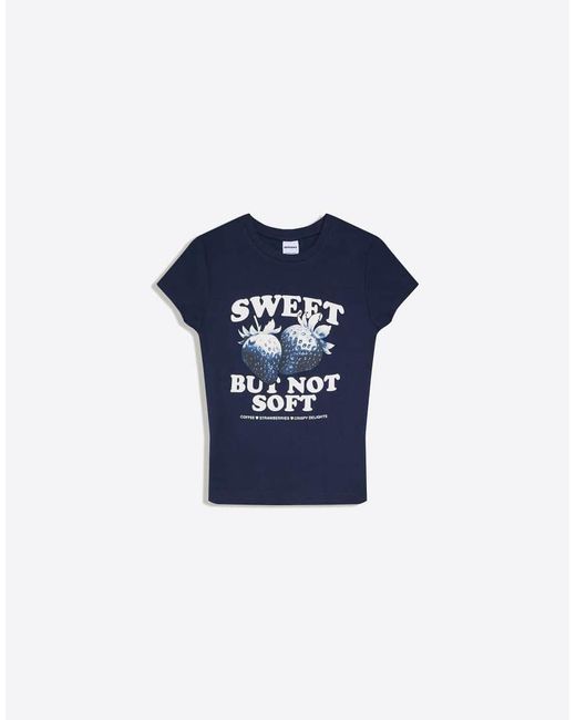 Bershka Blue Short Sleeve Print T-Shirt