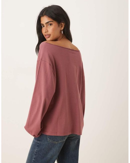 ASOS Red Off The Shoulder Long Sleeve Tee