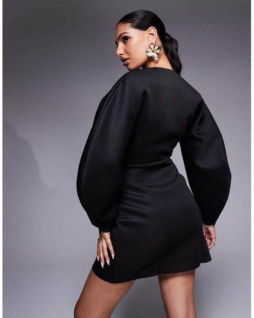 ASOS Black Scuba Cocoon Sleeve Mini Dress With Central Trim Detail