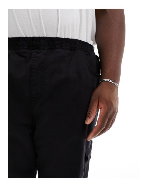 Threadbare Black Dtt Plus Slim Fit Garment Dyed Cuffed Cargo Trousers for men