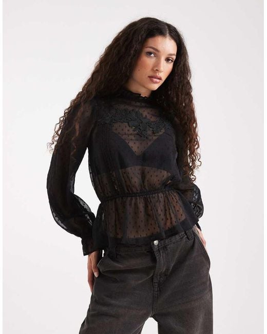 Miss Selfridge Black Chiffon Embroidered Victoriana Blouse