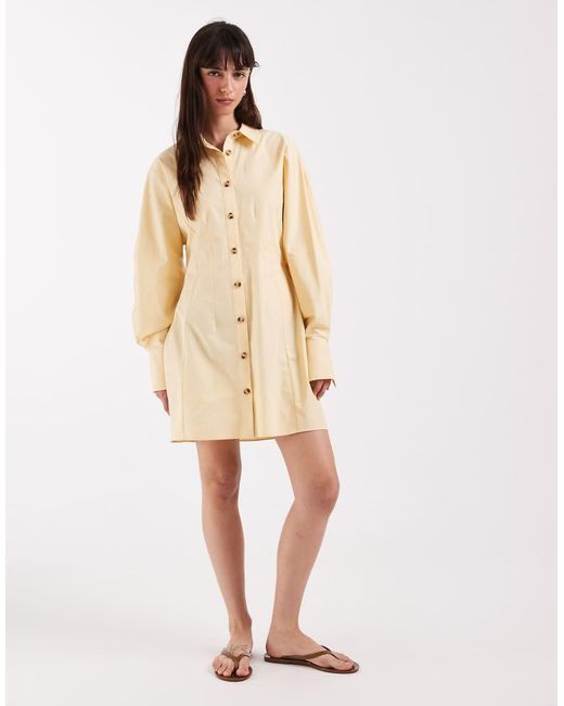 ASOS Natural Mini Shirt Dress With Cinched Waist