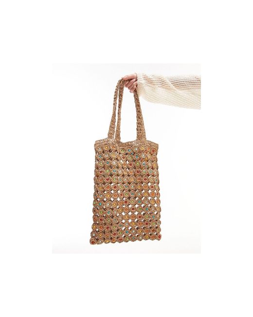 TOPSHOP White Jay Beaded Crochet Shopper Bag