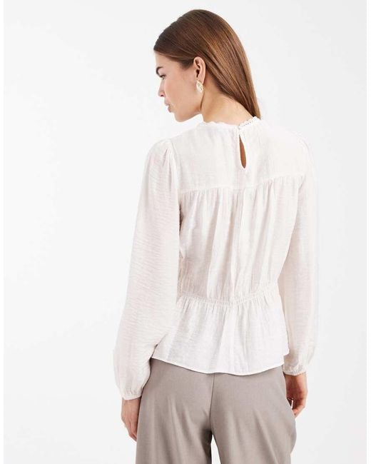 New Look White Shirred Crew Neck Blouse