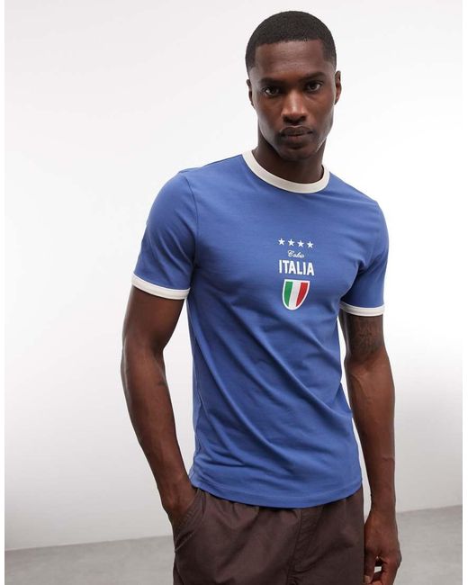 ASOS Blue Muscle Fit Football T-shirt With Italy Front Graphic for men