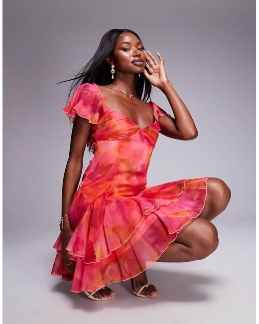 ASOS Red Dropped Waist Full Skirt Mini Dress