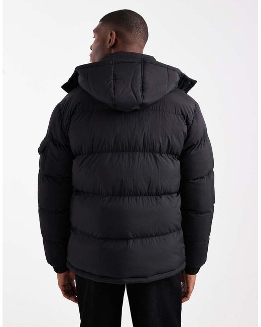 Brave Soul Blue Puffer Jacket With Detachable Hood for men