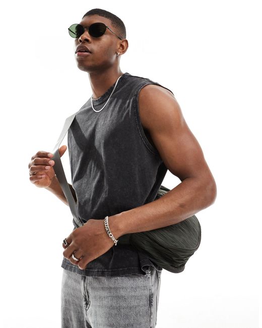 Weekday Black Boxy Fit Tank Top for men