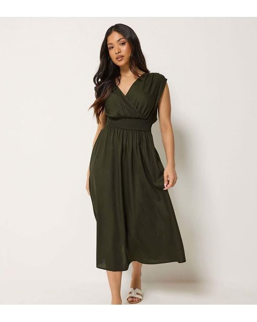 PixieGirl Green Petite Wrap Midi Dress