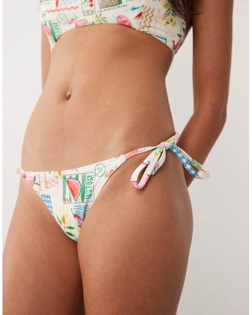Accessorize Brown Postcard Print Tieside Bikini Bottom