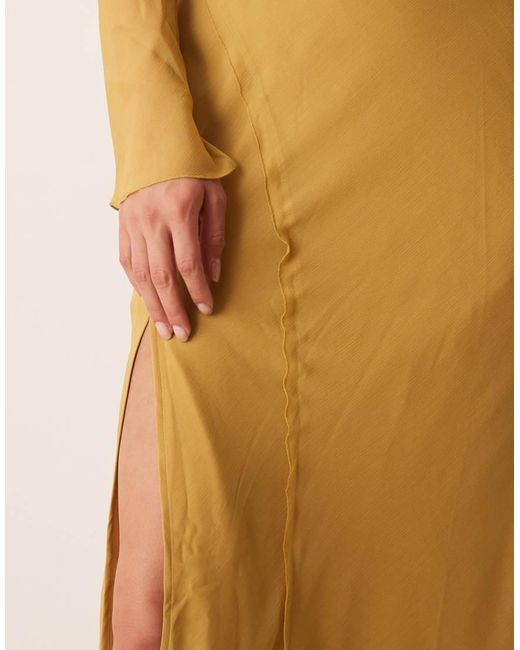 ASOS Natural Fallen Shoulder Midi Dress With Seaming Details And Tie Belt