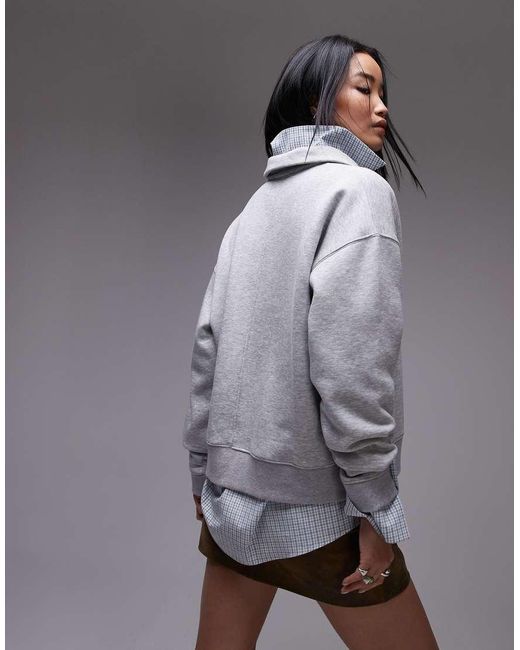 TOPSHOP Gray Oversized Polo Sweatshirt