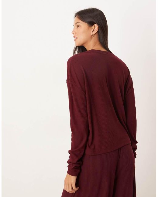 ASOS Red Mix & Match Rib And Velvet Trim Long Sleeve Top
