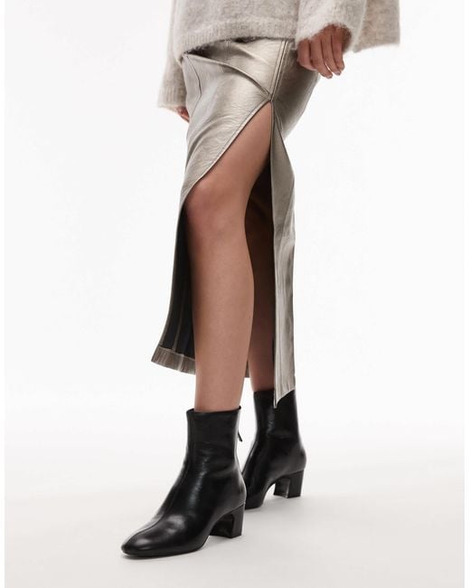 Mango Black Leather Round Toe Boot