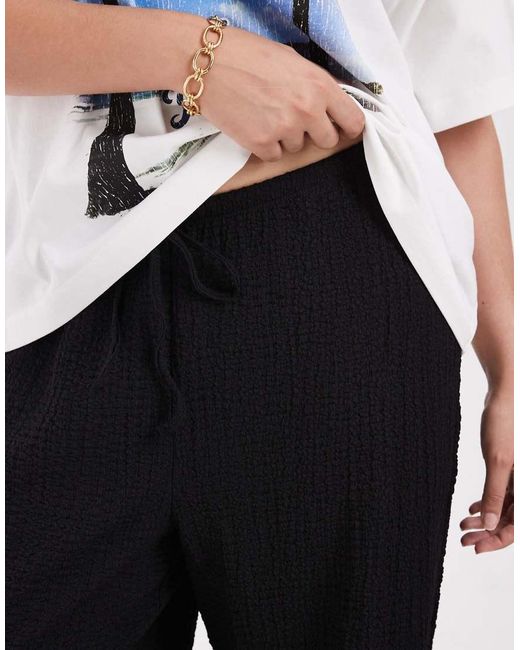 ONLY Blue High Waist Wide Leg Crinkled Textured Trousers