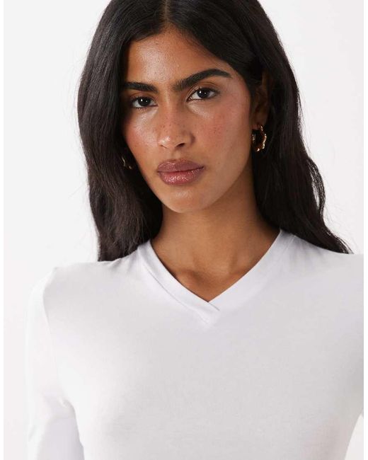 ASOS White High V Neck 3/4 Sleeve Top