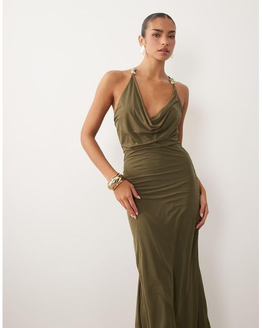 ASOS Natural Stretch Chiffon One Shoulder Maxi Dress With Cowl