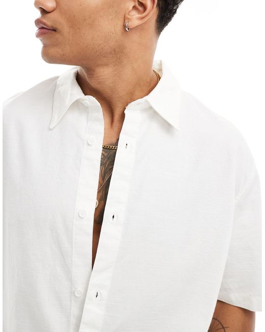 Bershka White Linen Look Shirt Co-ord for men