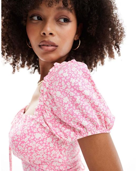 New Look Pink Milkmaid Ditsy Floral Mini Dress