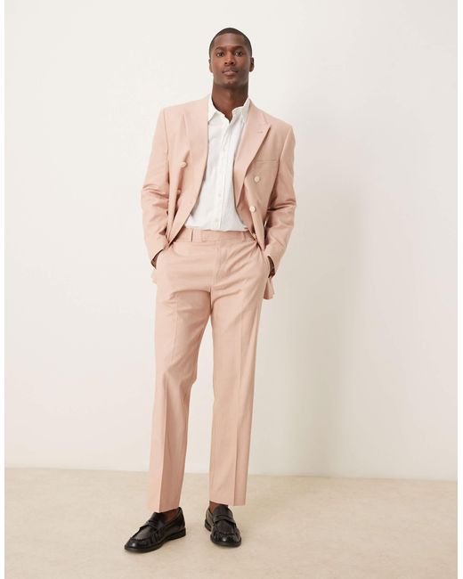 ASOS – gerade geschnittene anzughose aus leinenmix in Pink für Herren