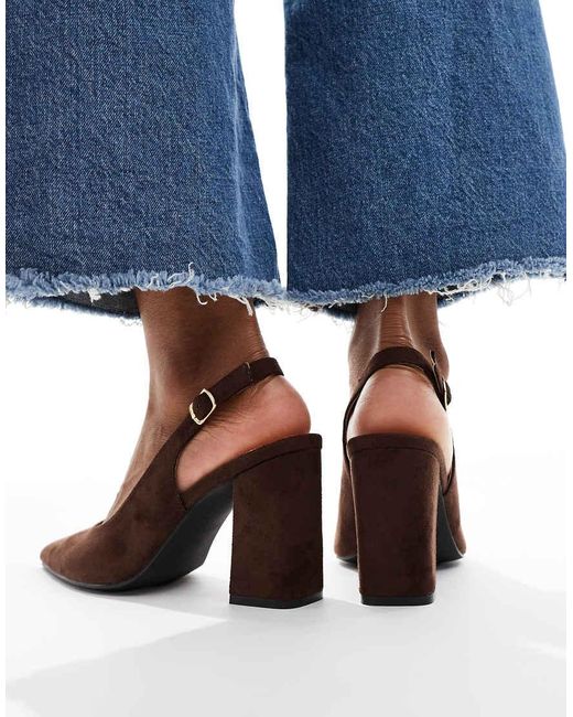SEQWL Wide Fit Blue Hogan Slingback Block Heeled Shoes