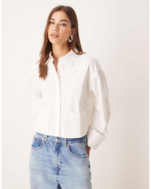 Y.A.S White Premium Cropped Shirt With Pocket Details