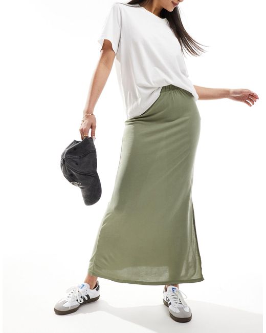 Vila Green Slinky Maxi Skirt With Split
