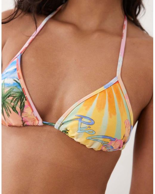 Rip Curl Yellow Rip Curl Beach Print Triangle Bikini Top
