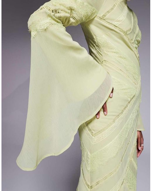 ASOS Green Lace Panel Long Sleeved Maxi Dress