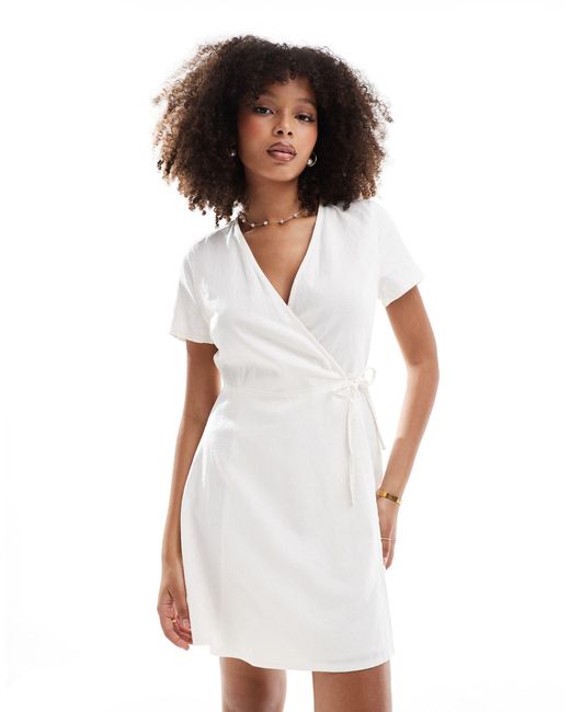 ONLY White Wrap Linen Mix Mini Dress