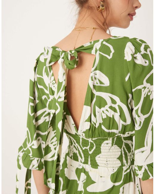 ASOS Green Shirred Waist Jumpsuit Action